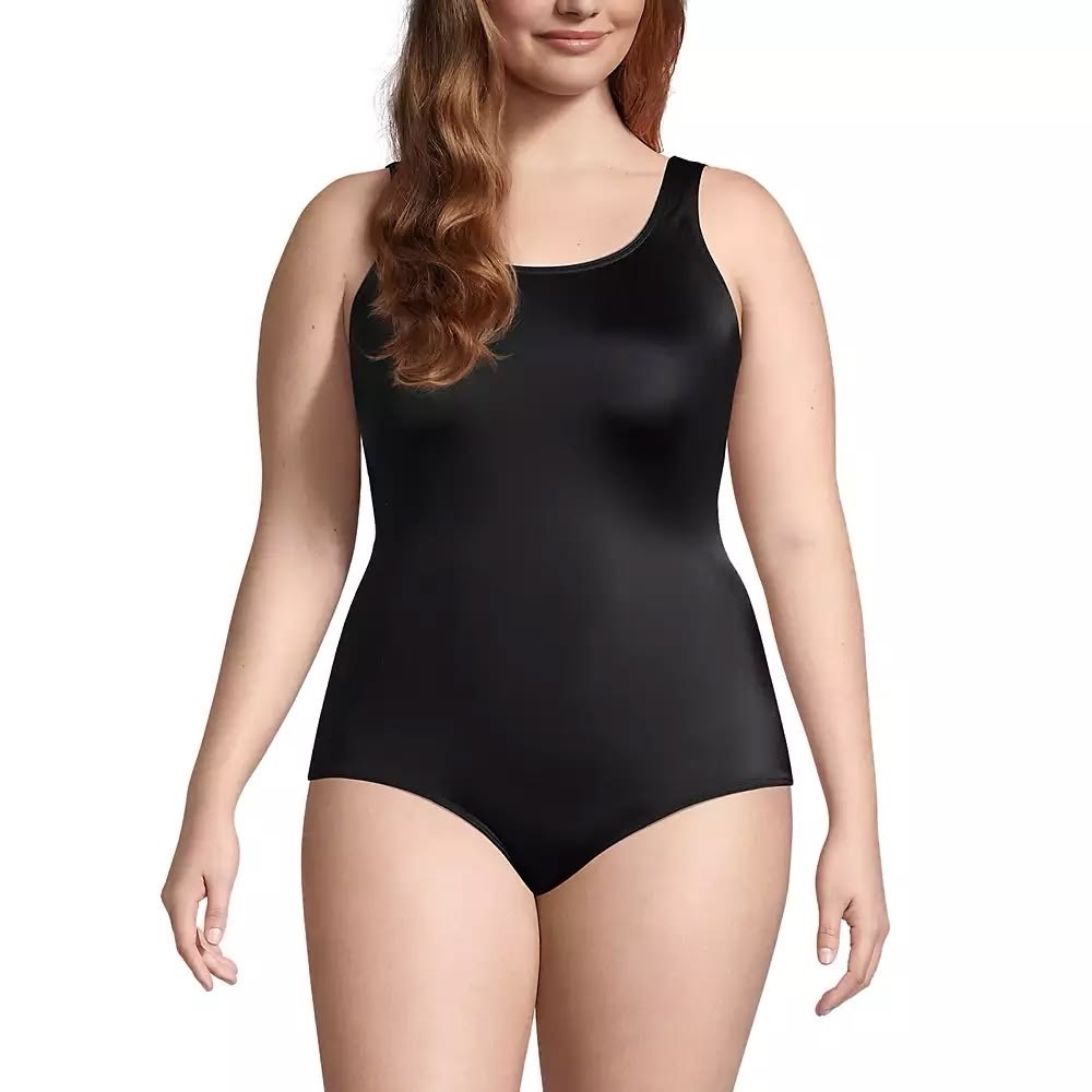 Lands' End Tugless Low Leg One Piece Bathing Swimsuit Plus Size 16 Solid Black